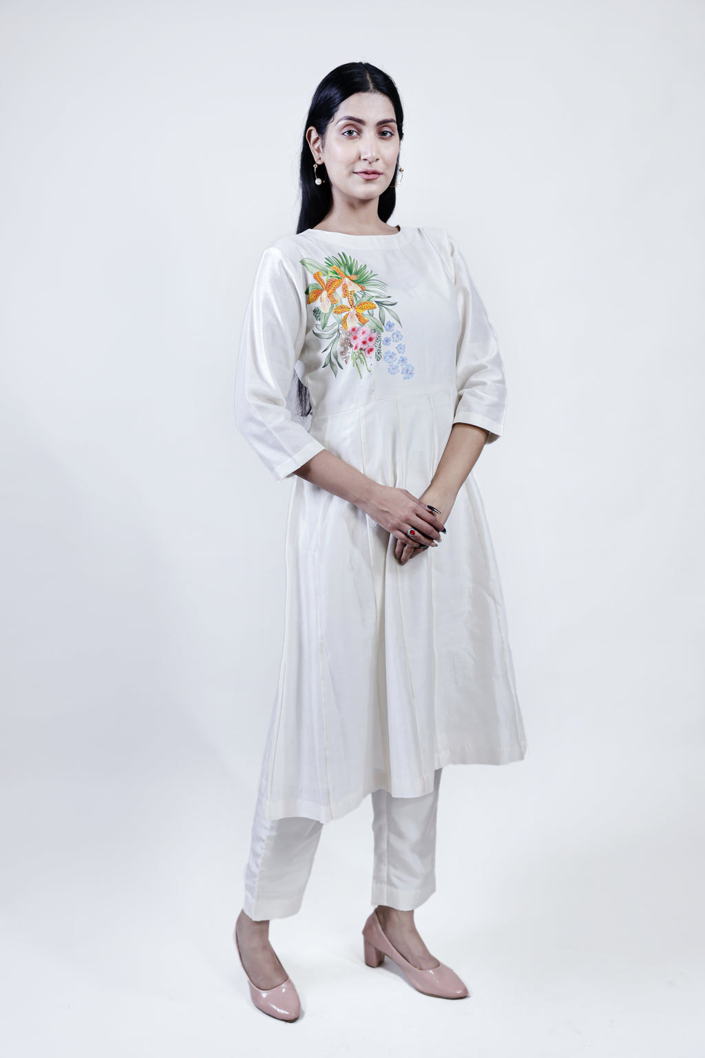 Full Sleeves floral hand-painted kurta