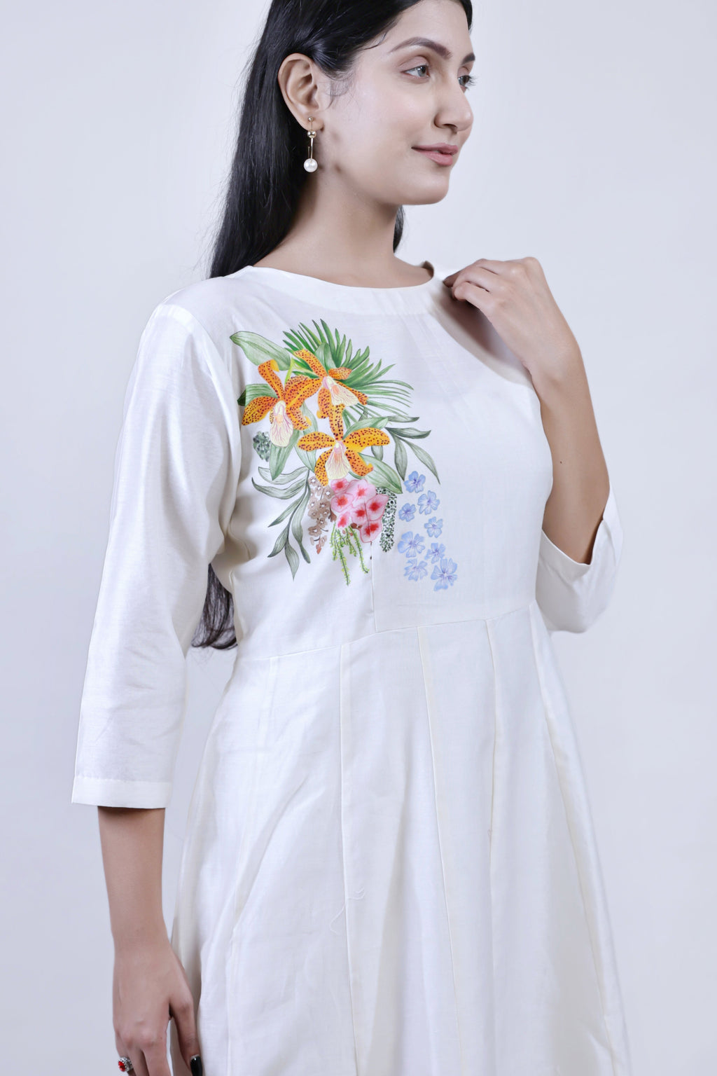 Full Sleeves floral hand-painted kurta