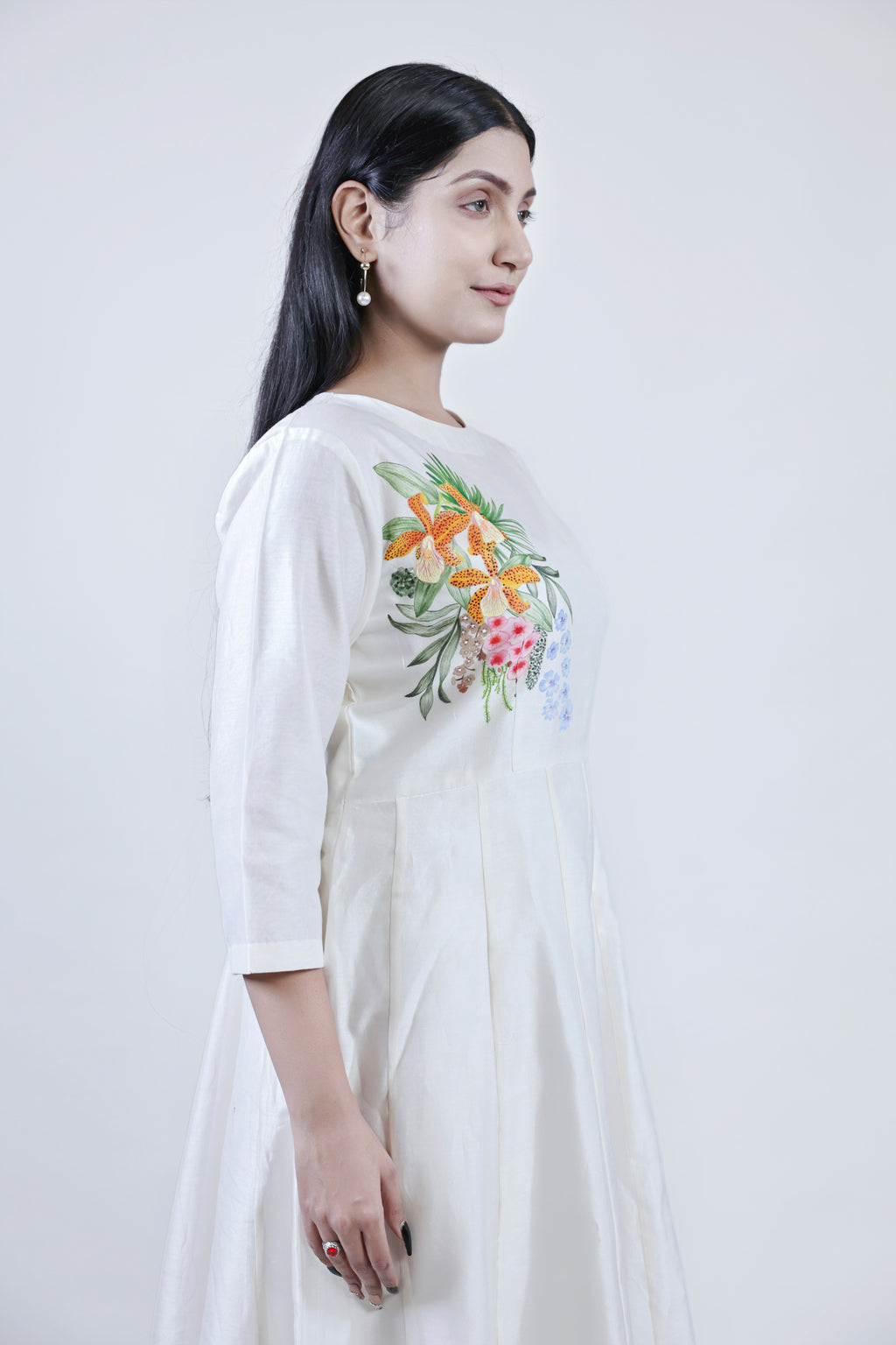 Full Sleeves floral hand-painted kurta