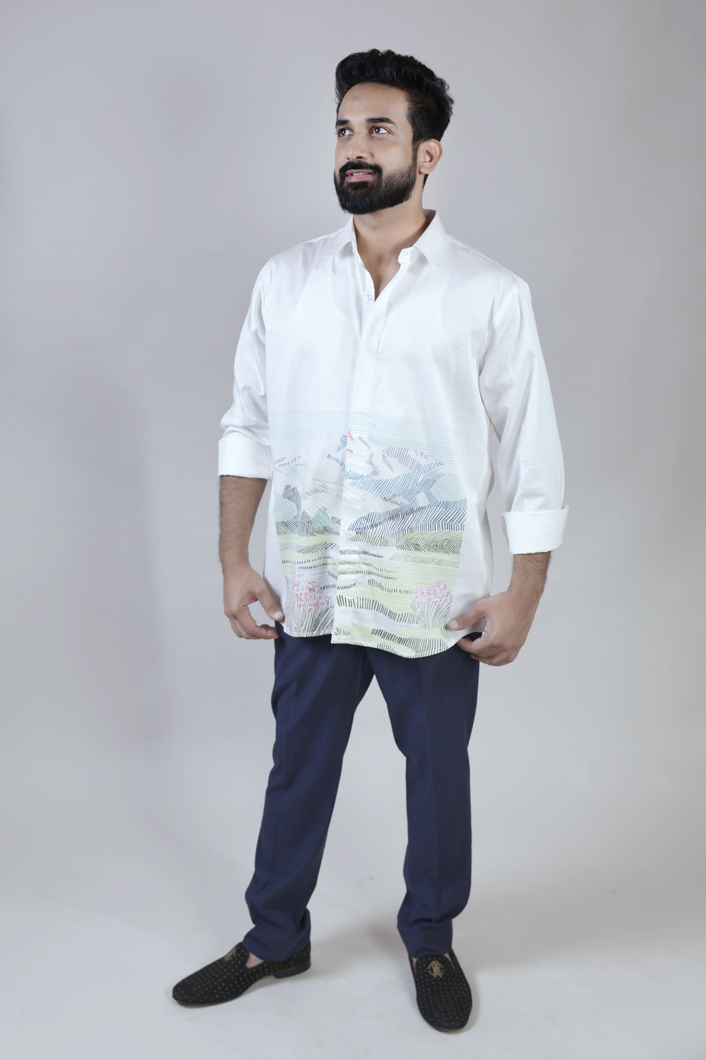 Long Sleeves hand painted scenic linen shirt