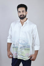 Long Sleeves hand painted scenic linen shirt