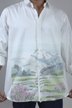 Long Sleeves hand painted scenic linen shirt
