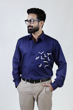 Navy blue Full sleeves hand painted shirt