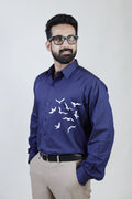 Navy blue Full sleeves hand painted shirt