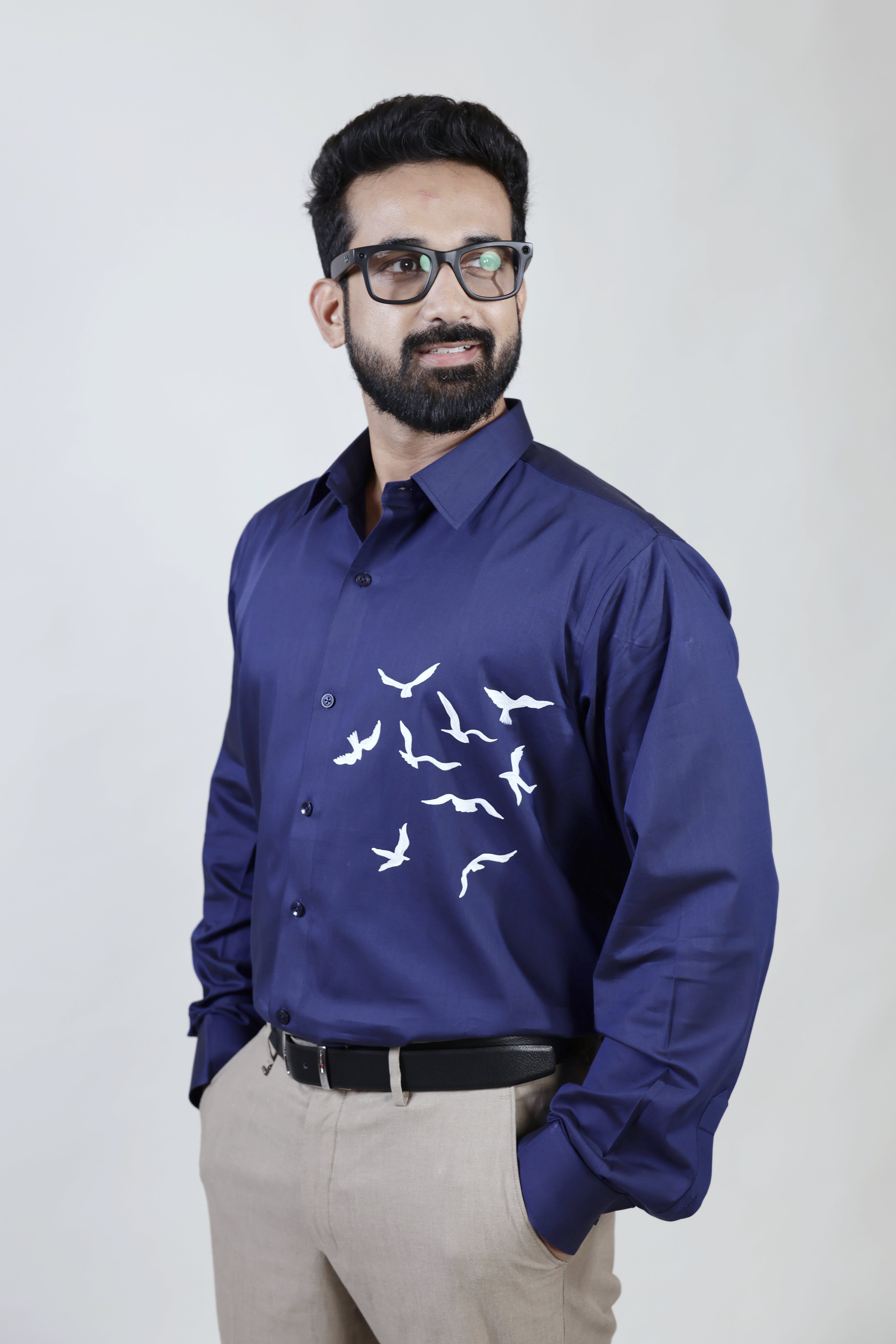 Navy blue Full sleeves hand painted shirt