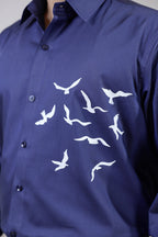Navy blue Full sleeves hand painted shirt