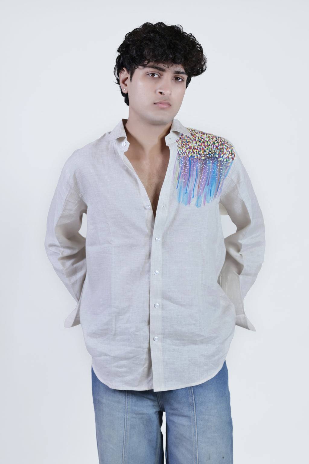 Long sleeves white linen shirt