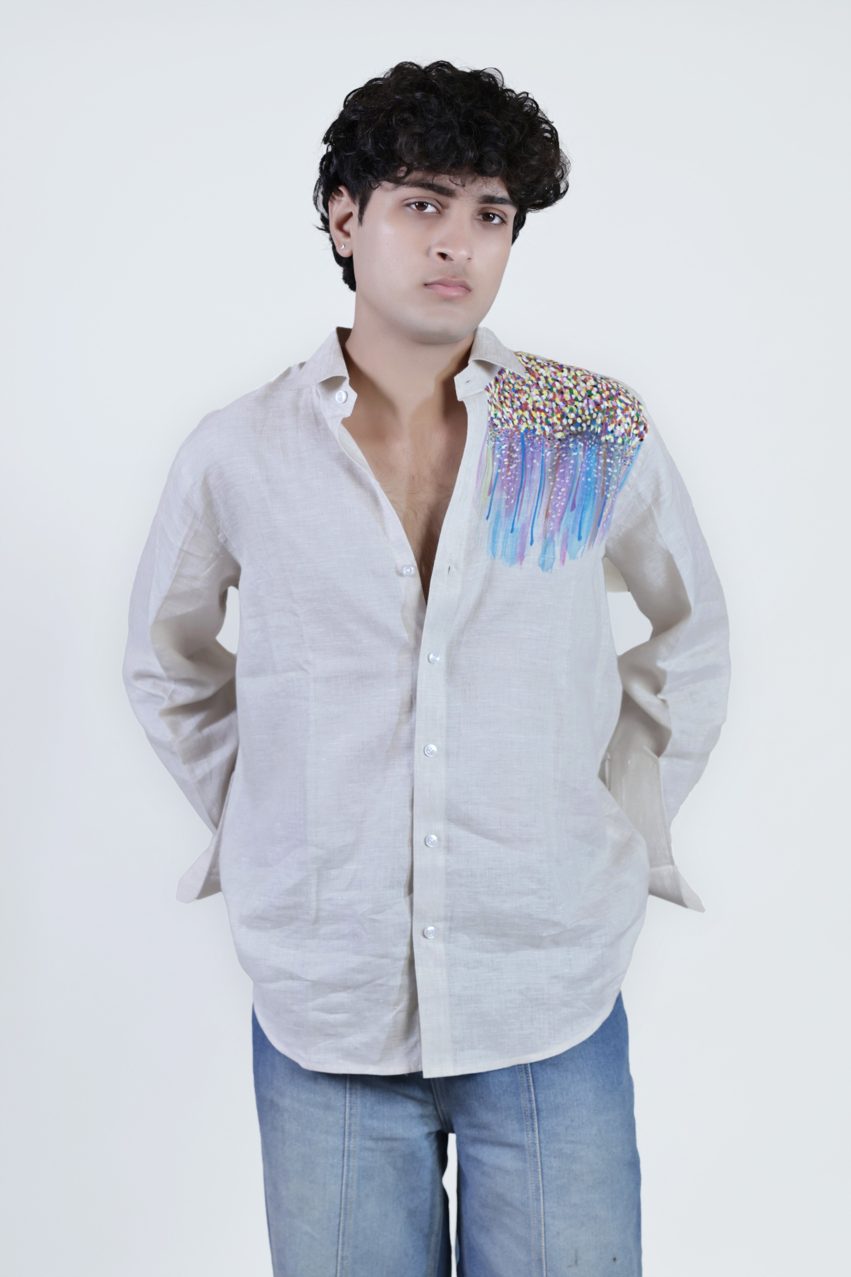 Long sleeves white linen shirt