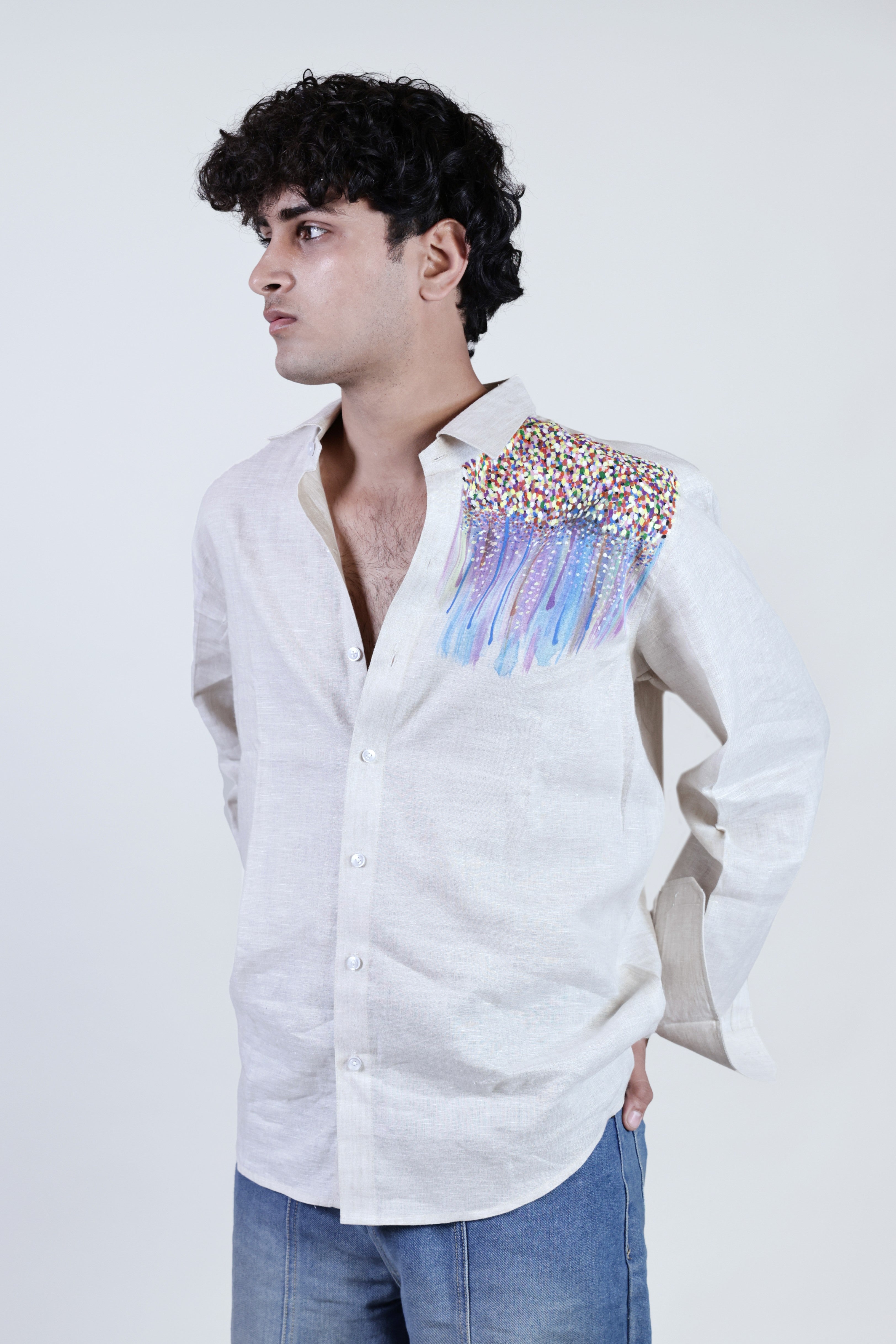 Long sleeves white linen shirt