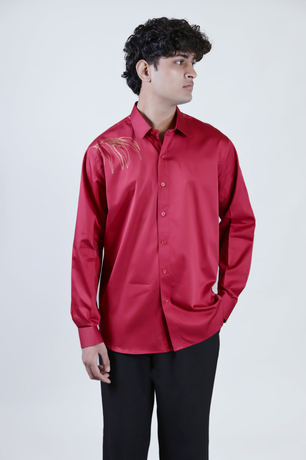Full sleeve hand painted red shirt
