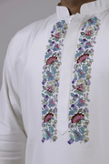 Full sleeves, Boski, Hand-painted Floral chest print, Off-white, kurta