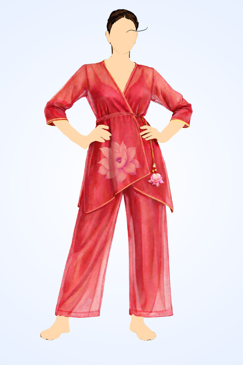 Pure Modal, Floral Hand-Painted, Red Cord-Set