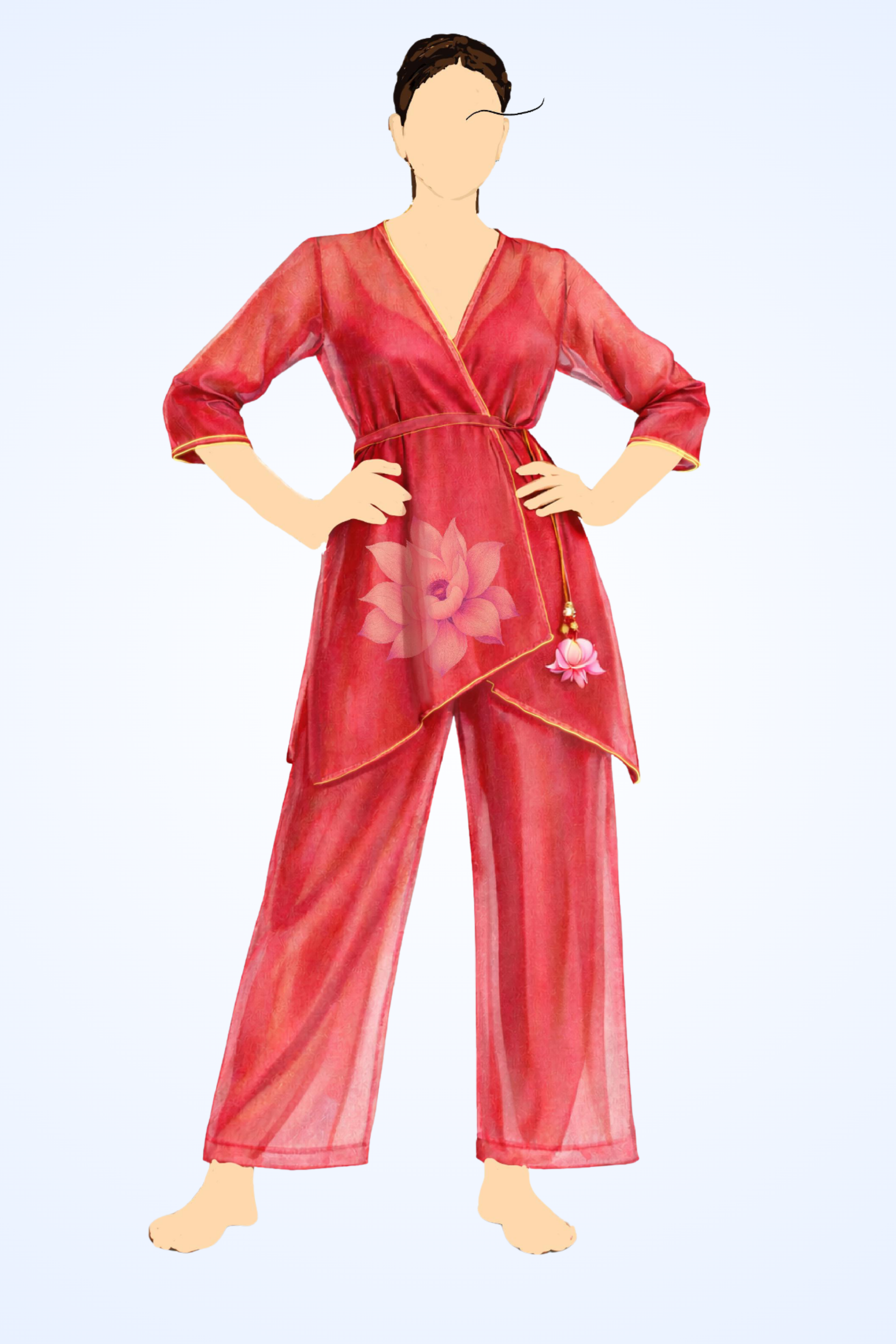 Pure Modal, Floral Hand-Painted, Red Cord-Set