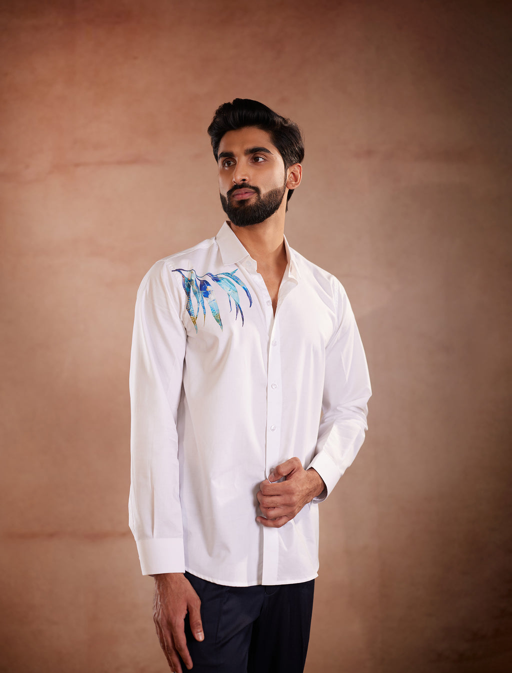 Azure Bloom Hand-Painted Shirt