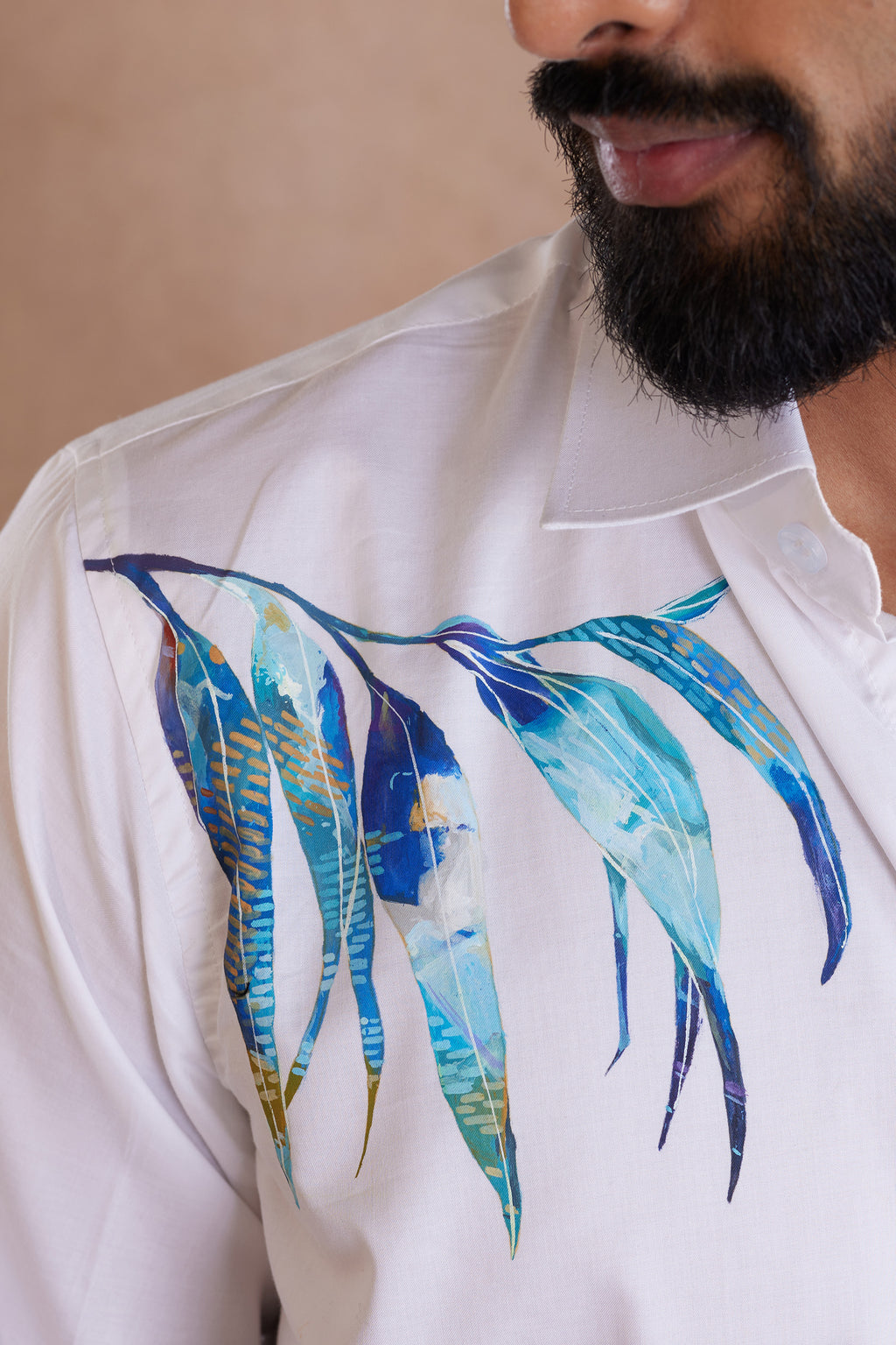 Azure Bloom Hand-Painted Shirt