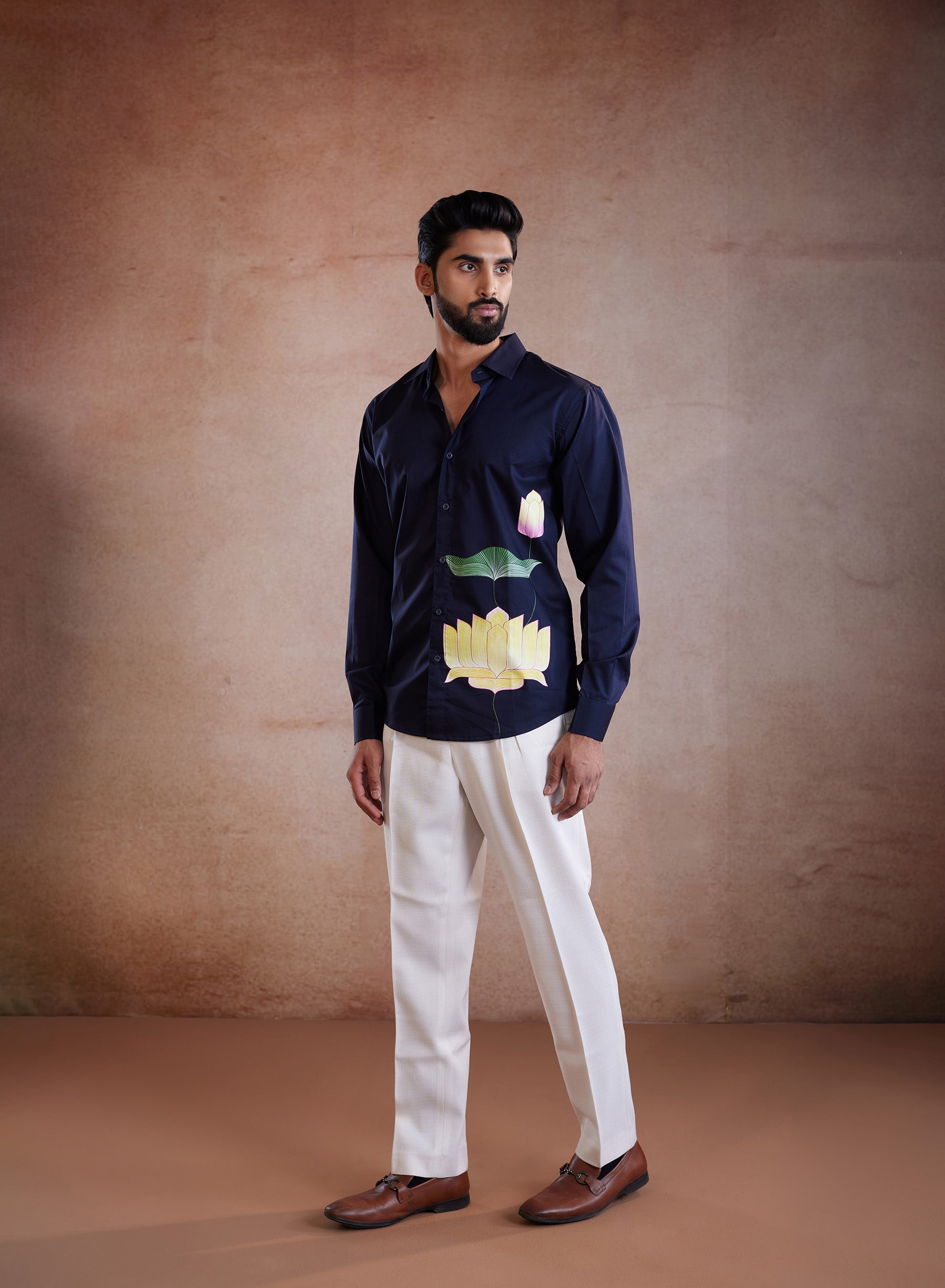 Lotus Noir Hand-Painted Shirt (A)