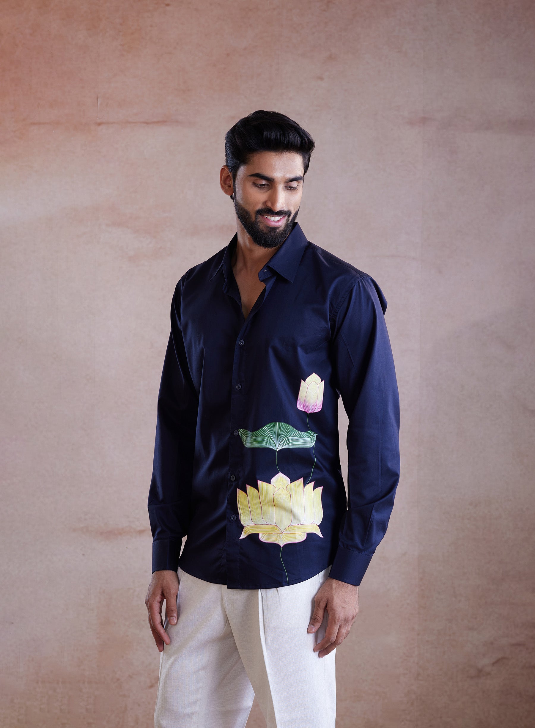 Lotus Noir Hand-Painted Shirt (A)