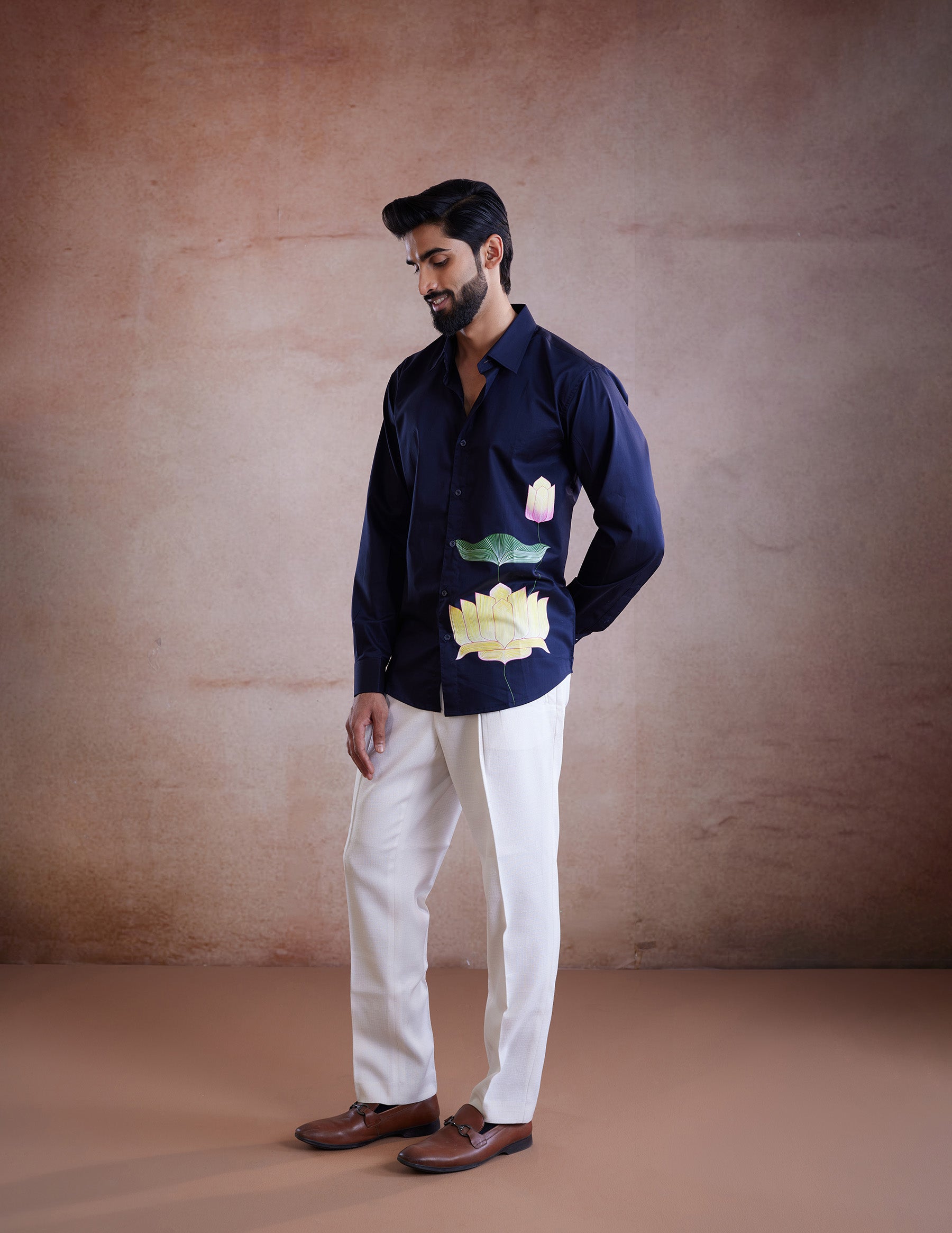 Lotus Noir Hand-Painted Shirt (A)