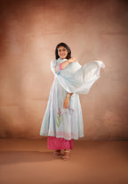Full-Sleeves, Floral Hand Painted, Blue kurti