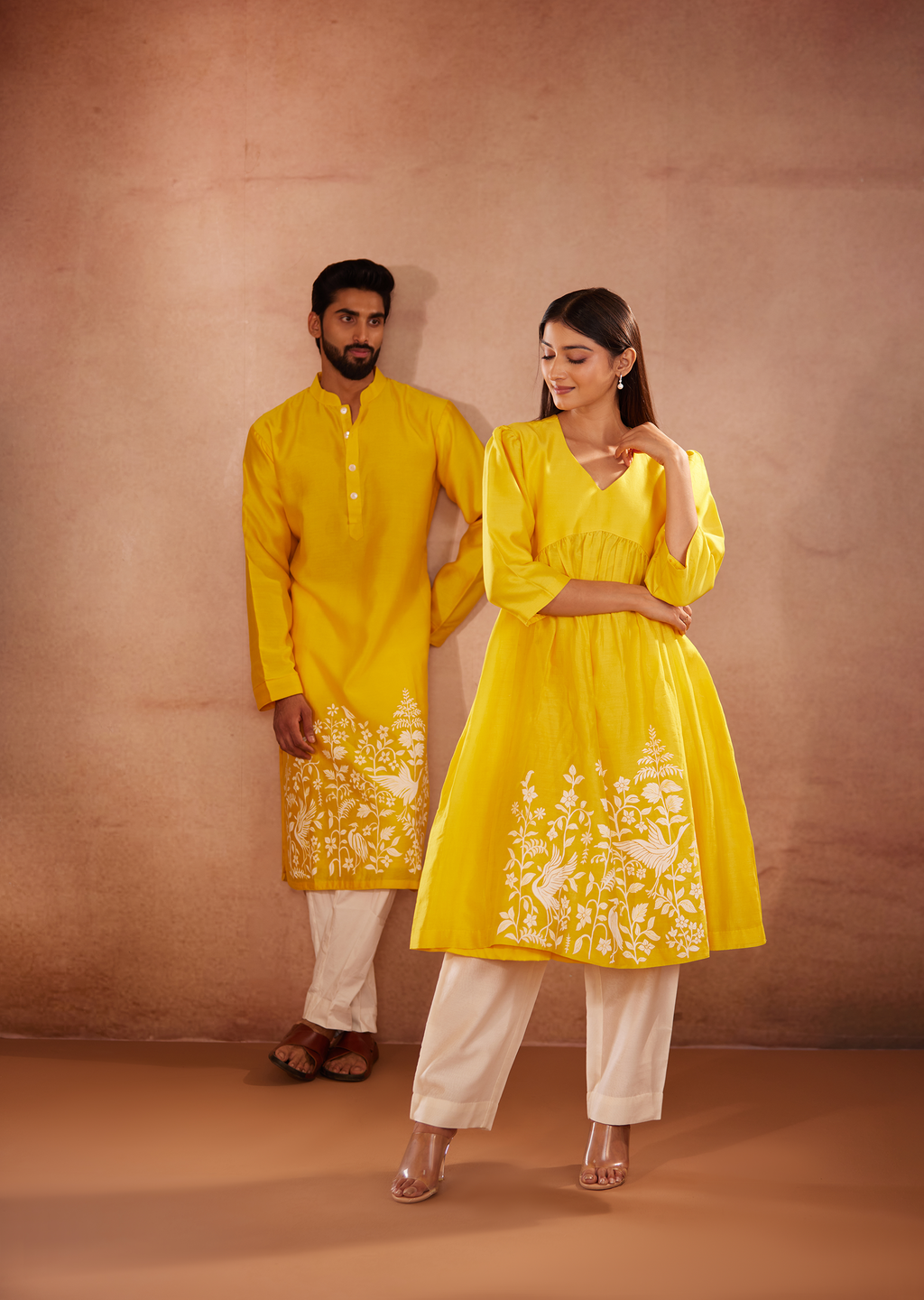 Crane Blossom Haldi Kurta set