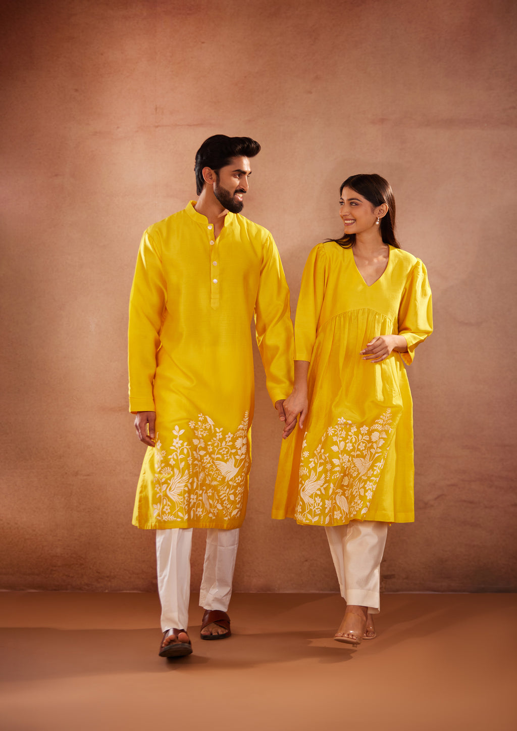 Full Sleeves Yellow Hand-Painted Kurti