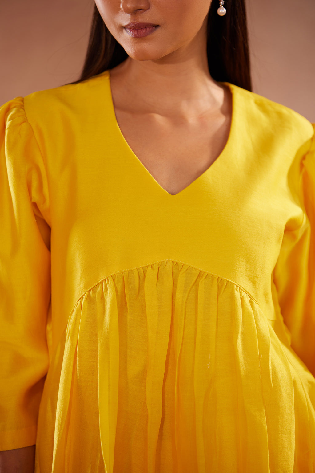 Full Sleeves Yellow Hand-Painted Kurti