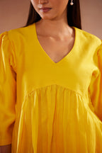 Full Sleeves Yellow Hand-Painted Kurti