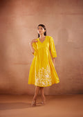 Full Sleeves Yellow Hand-Painted Kurti
