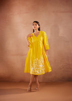 Full Sleeves Yellow Hand-Painted Kurti