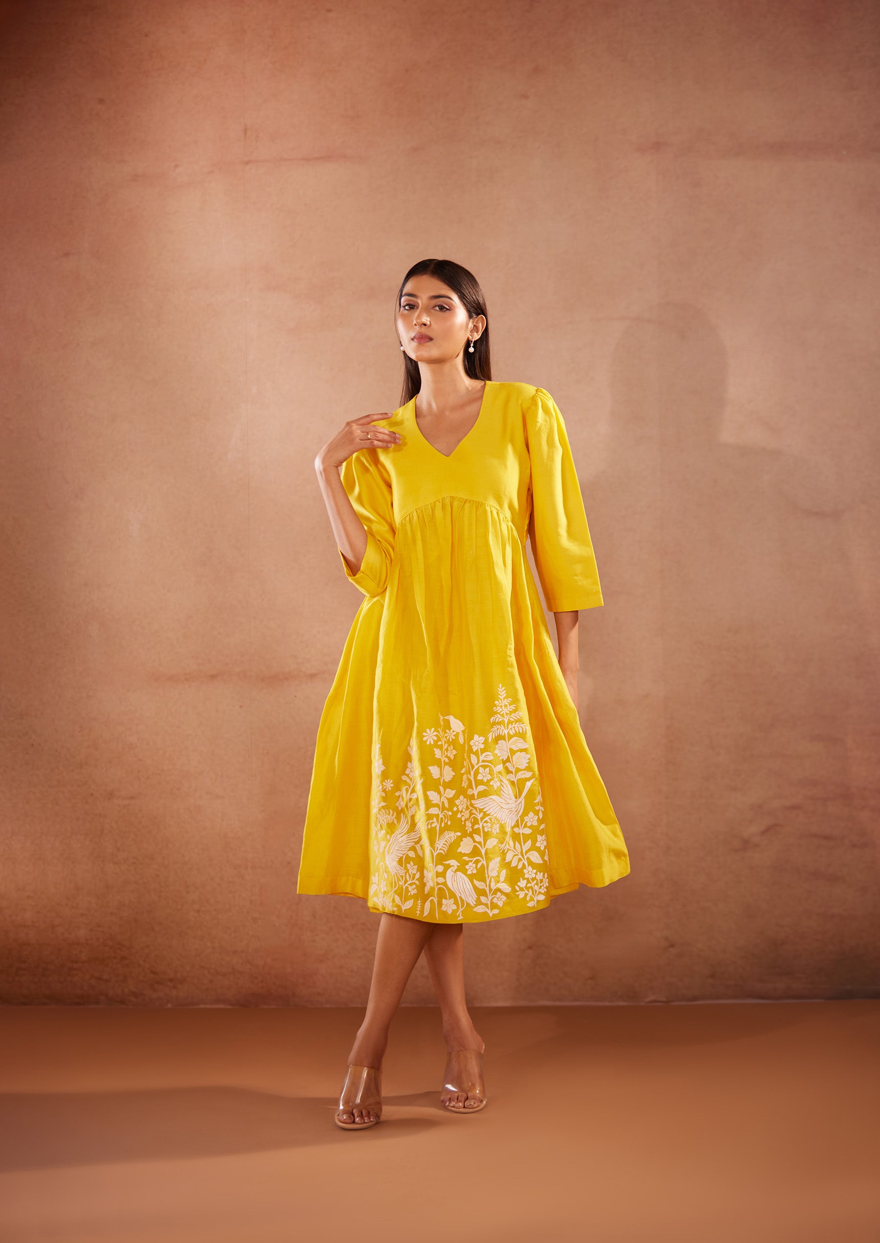 Full Sleeves Yellow Hand-Painted Kurti