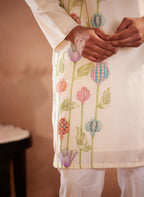 Full Sleeves, Chanderi, Hand-Painted Anar, Off-White Kurta
