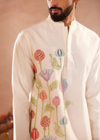 Full Sleeves, Chanderi, Hand-Painted Anar, Off-White Kurta