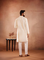 Full Sleeves, Chanderi, Hand-Painted Anar, Off-White Kurta