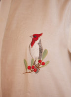 Full Sleeves, Hand Painted Bird Chest Print, Off-White Kurta
