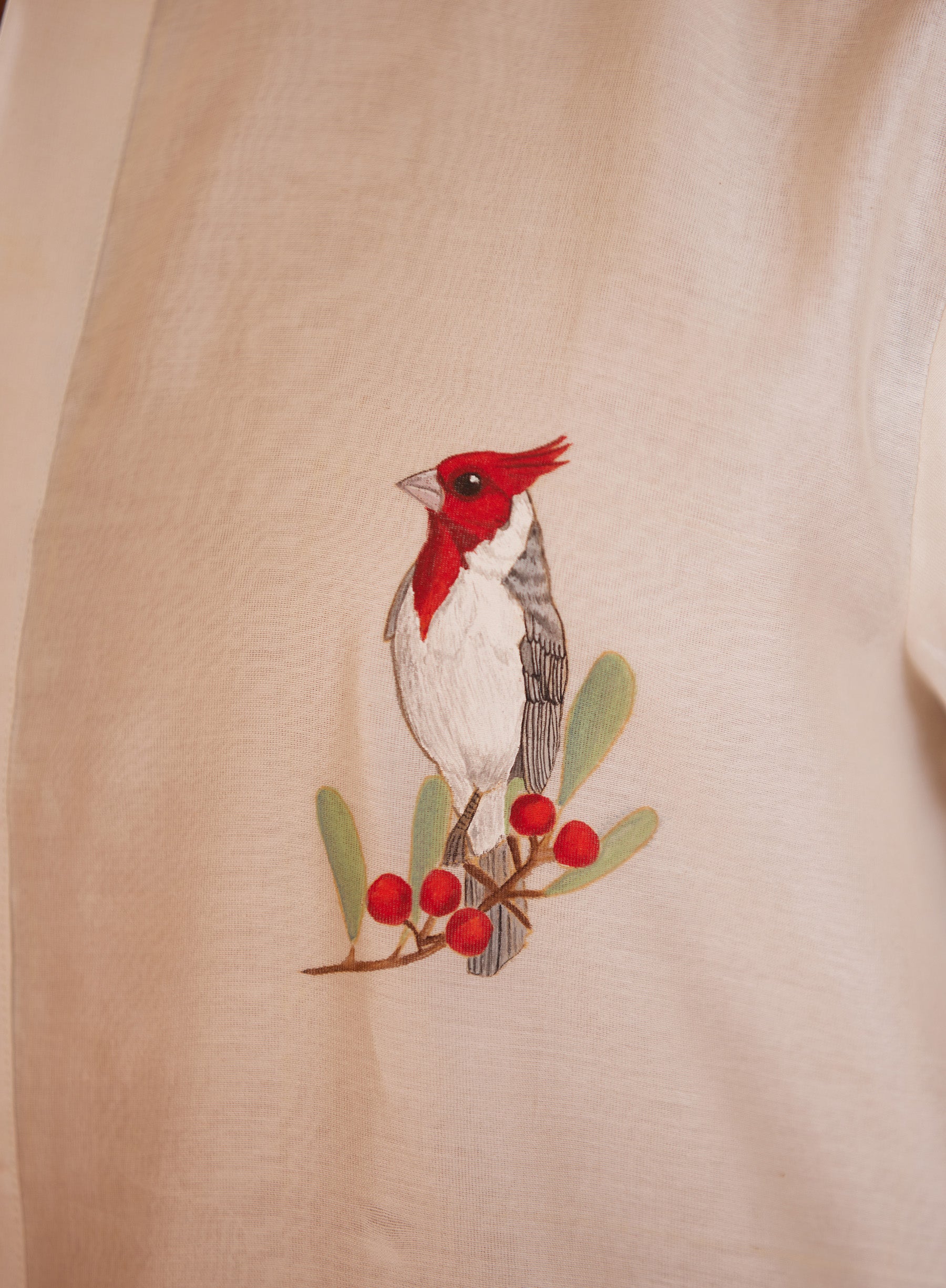 Full Sleeves, Hand Painted Bird Chest Print, Off-White Kurta