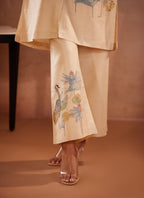 Full Sleeves, Crane Hand Painted, Beige Kurti
