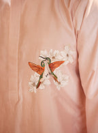 Full Sleeves, Hand Painted Bird Chest Print, Beige kurta