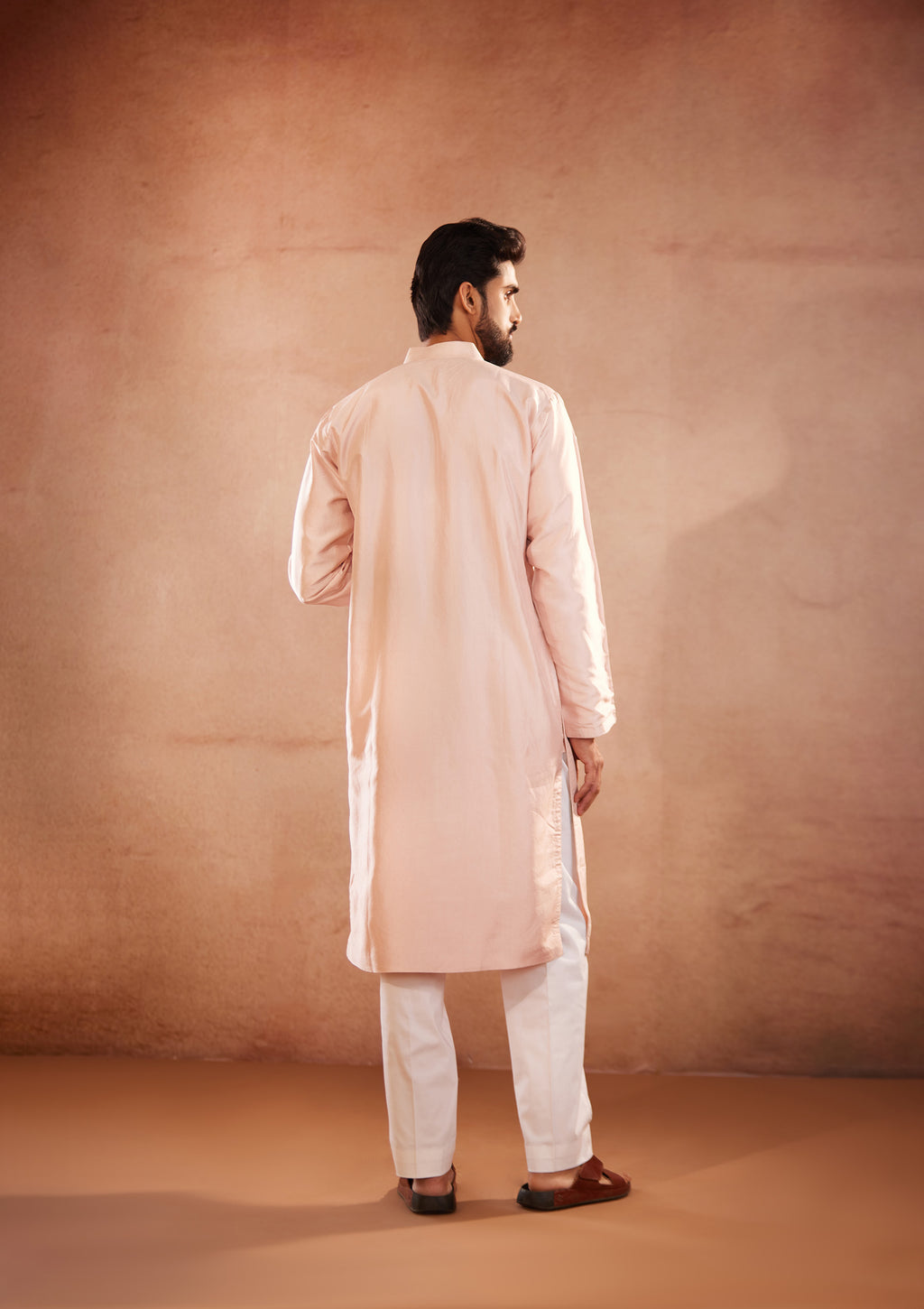 Full Sleeves, Hand Painted Bird Chest Print, Beige kurta