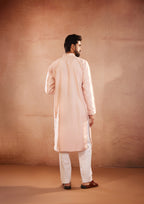 Full Sleeves, Hand Painted Bird Chest Print, Beige kurta