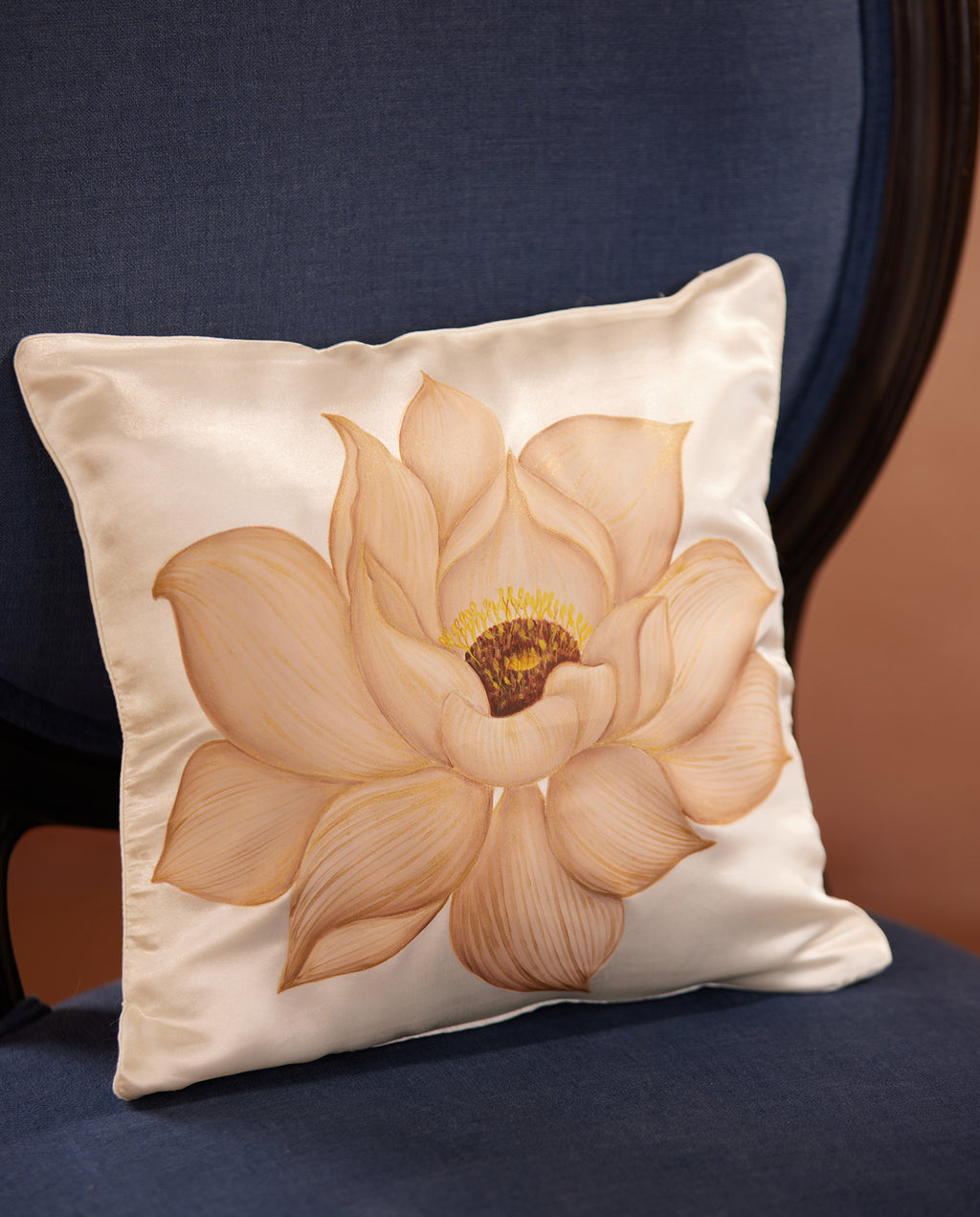 Champagne Lotus Luxury Hand-Painted Cushion Cover