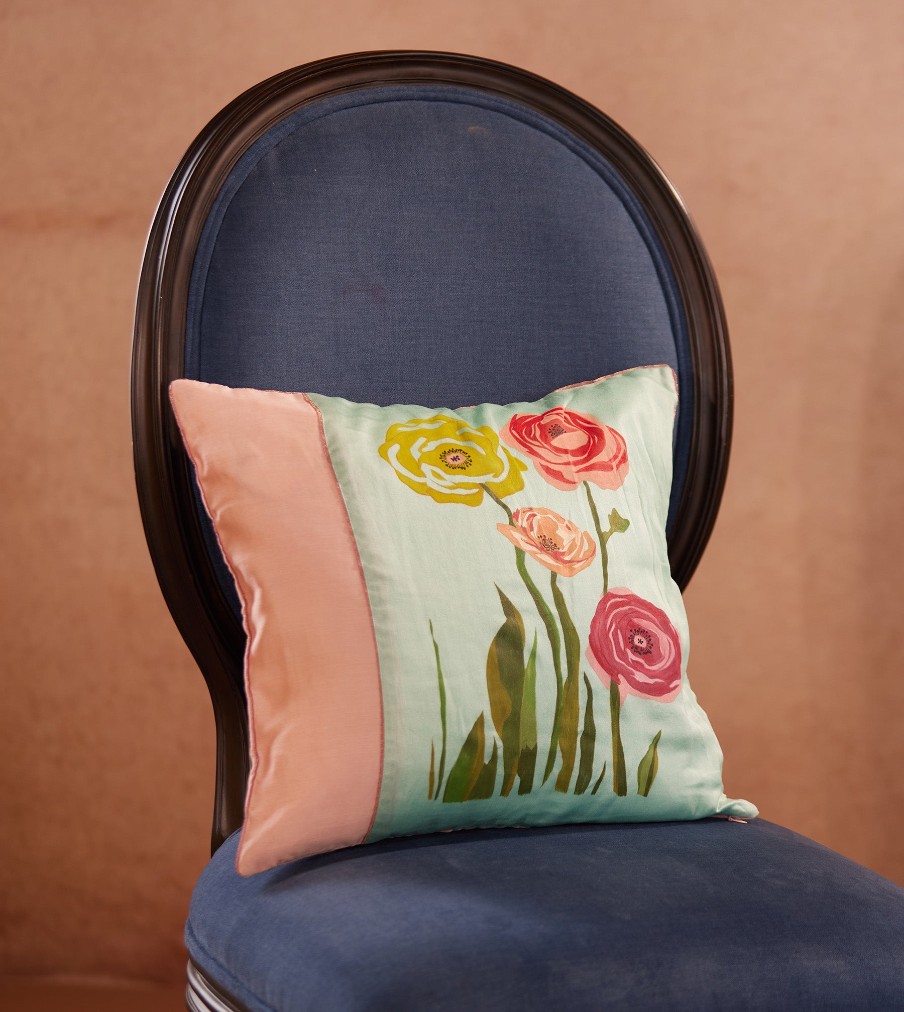 Blush Meadow Chanderi Silk Cushion Cover