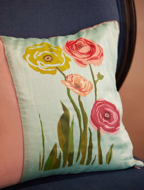 Blush Meadow Chanderi Silk Cushion Cover