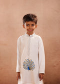 Blue peacock l linen hand painted kurta set