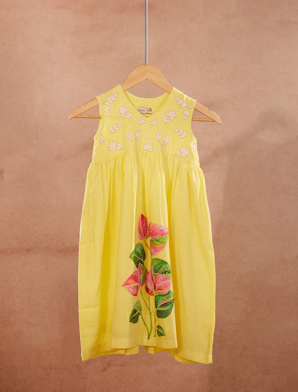 Sunny Petals Dress l Pure linen hand painted dress