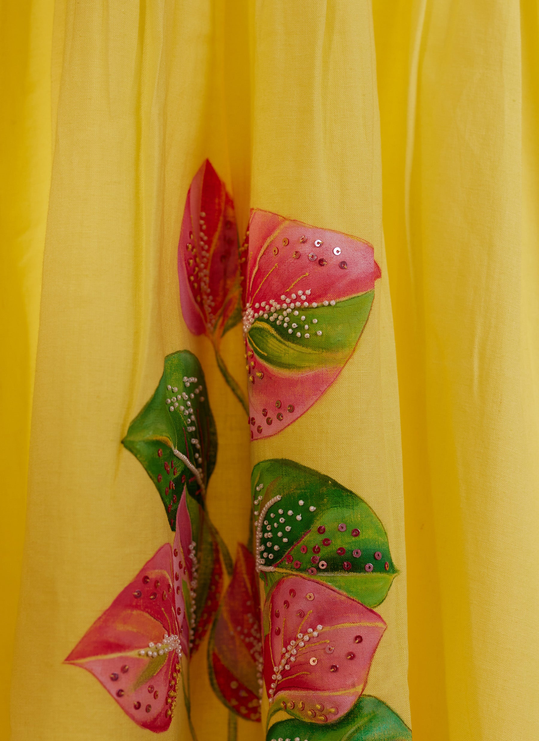 Sunny Petals Dress l Pure linen hand painted dress
