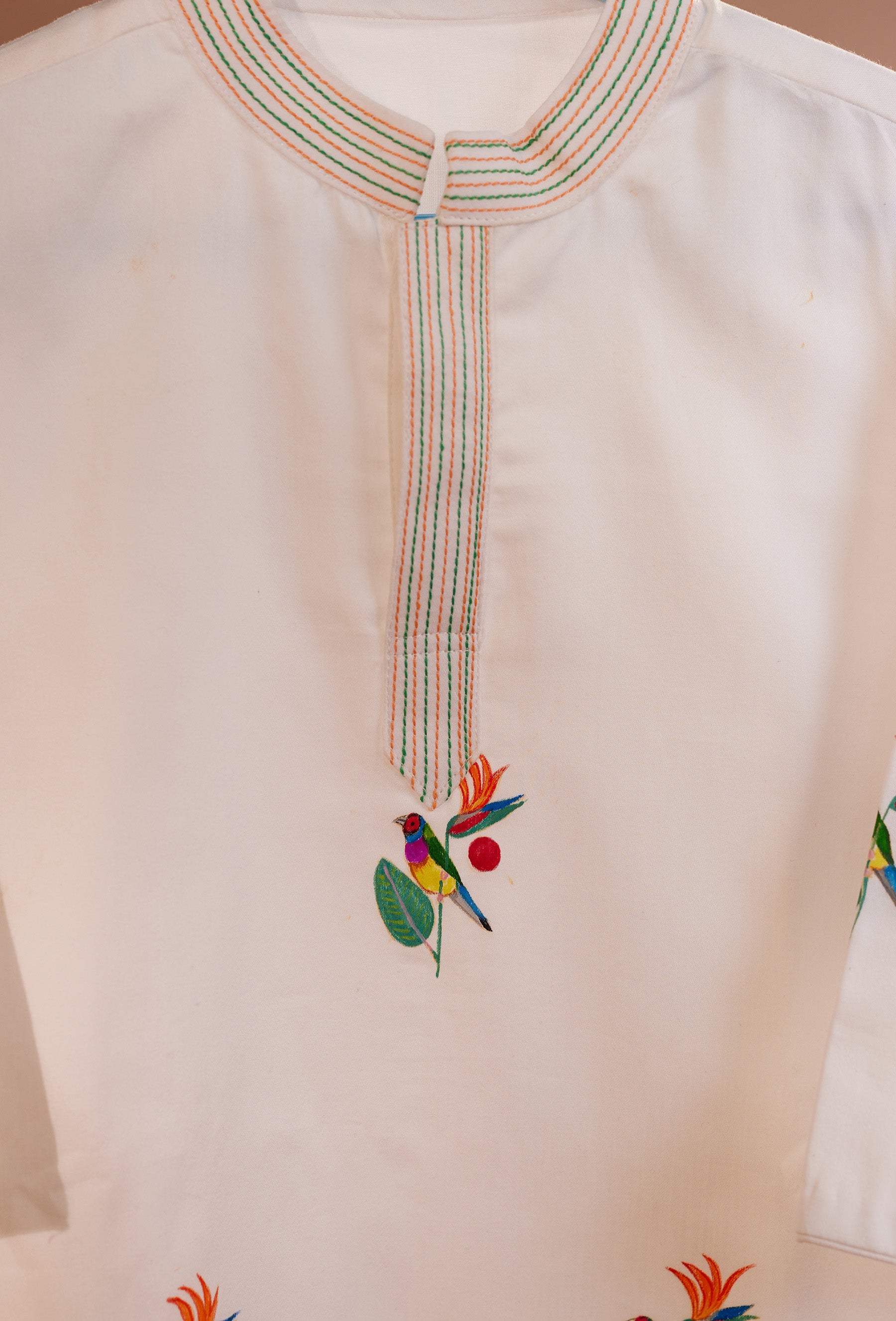 Parrot Paradise l Cotton hand painted kurta set