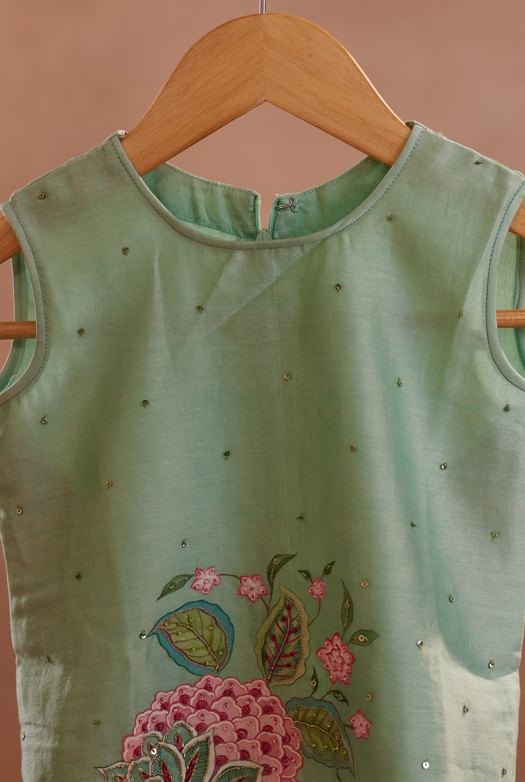 Mint Blossom kurti l Pure Chanderi silk hand painted kurti