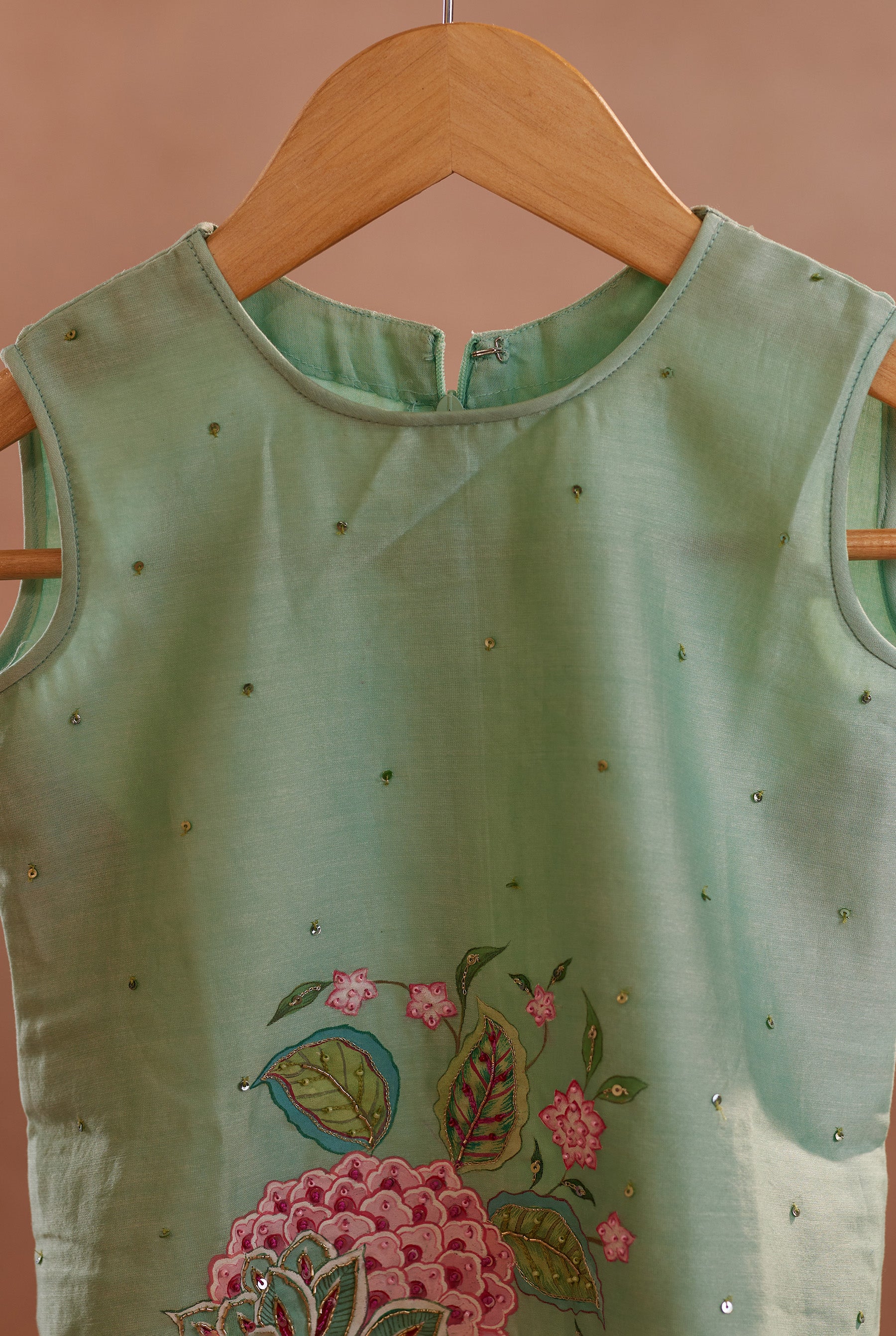 Mint Blossom kurti l Pure Chanderi silk hand painted kurti
