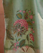 Mint Blossom kurti l Pure Chanderi silk hand painted kurti