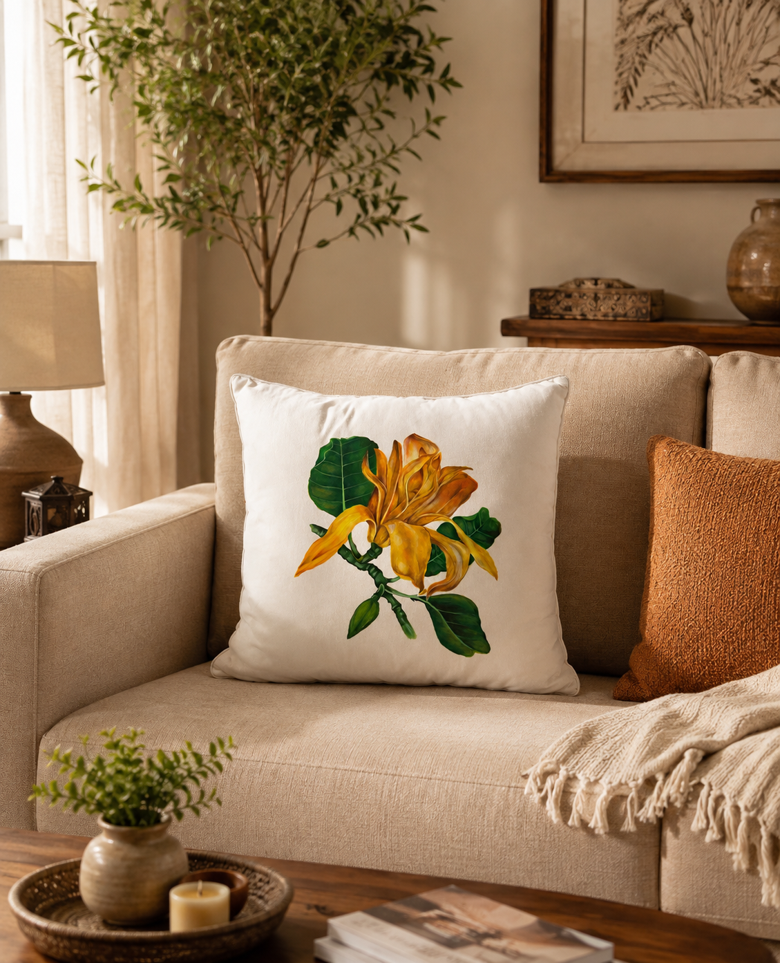 Golden Songbird Athena Silk  Cushion Cover 1